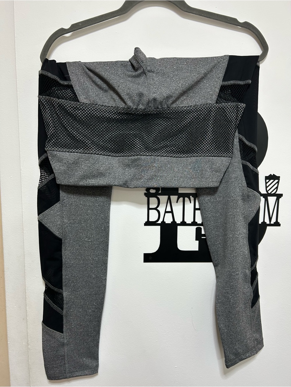 Women's Grey Leggings with Black Mesh Panels